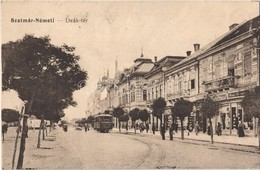 * T2 1918 Szatmárnémeti, Szatmár, Satu Mare; Deák Tér, Villamos, üzletek / Square, Tram, Shops - Ohne Zuordnung