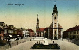 T2 1915 Losonc, Lucenec; Kubinyi Tér, Református Templom, Katolikus Templom, üzletek / Square, Calvinist Church, Catholi - Unclassified