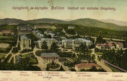 T2/T3 1908 Szliács, Sliac; Gyógyfürdő és Környéke. Pannonia, Otthon, Hungaria, Fürdőház, Buda, Bellevue, Bristol, Újpest - Unclassified