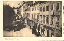 T2/T3 1935 Pola, Pula; Largo Oberdan / Street, Autobuses, Sartoria, Birra Dreher, Caffee Espresso (EK) - Other & Unclassified