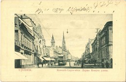 T2/T3 1912 Újvidék, Novi Sad; Kossuth Lajos Utca, Villamos, Bútorház, üzletek. W. L. Bp. 6348. / Street View, Tram, Furn - Ohne Zuordnung