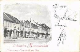 T2/T3 1900 Nezsider, Neusiedl Am See; Fő Utca, Szentháromság Szobor / Hauptstrasse, Dreifaltigkeitsstatue / Main Street, - Ohne Zuordnung