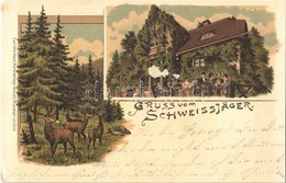 T2/T3 1898 Dubí, Eichwald; Schweissjäger / Myslivna Barvár / Cafe And Restaurant, Forest, Deers. Car Otto Hayd Art Nouve - Sin Clasificación