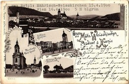 T4 1900 Hranice, Mährisch Weisskirchen, Weißkirchen; Pfarrkirche, Rathaus, Antonius Kirche. Wilh. Schütz Kunstanstalt No - Zonder Classificatie