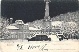 T2/T3 1900 Teplice, Teplitz-Schönau; Kriegerdenkmal Und Steinbad / Military Monument And Spa, Winter Night  (EK) - Zonder Classificatie