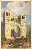 T2/T3 Mount Tabor, Tábor-hegy; Bazilika / Church, Art Postcard S: Hollós Endre - Autres & Non Classés