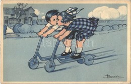 * T2 Children Kissing On Kick Scooters. Italian Art Postcard. Anna & Gasparini 541-1. S: Busi - Unclassified