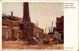 ** T2/T3 Zerschossene Häuser Beim Bahnhof Tarnów. Kriegshilfsbüro Nr. 229. / WWI Austro-Hungarian Military Art Postcard, - Ohne Zuordnung