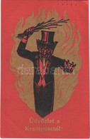 T2/T3 Üdvözlet A Krampusstól! / Krampus Greeting Art Postcard. Emb.  (EK) - Ohne Zuordnung