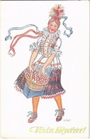 ** T1/T2 'Vidám Húsvétot!', üdvözlőlap, Anya- és Csecsemővédő Országos Egyesület / Girl In Hungarian Folk Costume, Easte - Non Classés