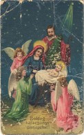 T4 1910 'Boldog Karácsonyi ünnepeket!', üdvözlőlap / Baby Jesus In The Manger, Virgin Mary, St. Joseph, Angels, Christma - Non Classés