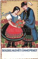 ** T2/T3 Boldog Húsvéti Ünnepeket! / Easter Greeting Card, Hungarian Folklore S: Helbing Aranka (EK) - Non Classés
