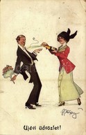 T2/T3 1921 Újévi üdvözlet! / New Year Greeting, Woman With Champagne, Humour. B.K.W.I. 3138-4. S: Schönpflug (EB) - Non Classés