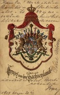 T2/T3 1904 Gruss Aus Dem Sachsenlande / Coat Of Arms Of The Kingdom Of Saxony 1806-1918, Emb. Litho (crease) - Unclassified