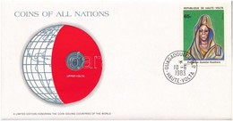 Felső Volta 1982. 1Fr 'Nemzetek Pénzérméi' Felbélyegzett Borítékban, Bélyegzéssel T:1- 
Upper Volta 1982. 1 Franc 'Coins - Unclassified