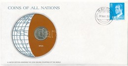 Spanyolország 1966. 1P 'Nemzetek Pénzérméi' Felbélyegzett Borítékban, Bélyegzéssel T:1- 
Spain 1966. 1 Peseta 'Coins Of  - Unclassified