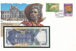 Uruguay 1989. 50P Borítékban, Alkalmi Bélyeggel és Bélyegzéssel T:I 
Uruguay 1989. 50 Pesos In Envelope With Stamps And  - Non Classés