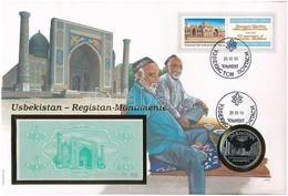 Üzbegisztán érmés és Bankjegyes, Pecsételt Boríték Benne Szovjetunió 1989. 5R Cu-Ni 'Samarkand' érmével és Üzbegisztán 1 - Unclassified