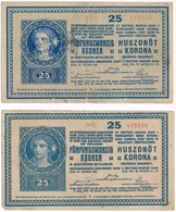 1918. 25K (2x) Egyik Felülbélyegzett, Sima Hátlappal, A Másik Hullámos Hátlappal T:III - Unclassified