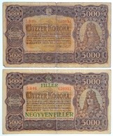 1923. 5000K 'Magyar Pénzjegynyomda Rt. Budapest' + 1923. 5000K T.W. Jelöléssel, Nyomdahely Jelölés Nélkül '40 FILLÉR NEG - Unclassified