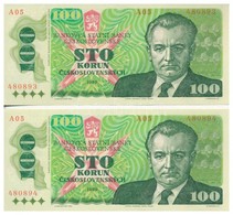 Csehszlovákia 1989. 100K (2x) Sorszámkövetők T:II Czechoslovakia 1989. 100 Korun (2x) Sequential Serials C:XF - Non Classés