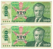 Csehszlovákia 1989. 100K (2x) Sorszámkövetők T:II Czechoslovakia 1989. 100 Korun (2x) Sequential Serials C:XF - Sin Clasificación