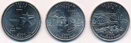 Amerikai Egyesült Államok 2004D 1/4$ '50 állam - Texas' Cu-Ni + 2004P 1/4$ '50 állam - Michigan' Cu-Ni + 2008D 1/4$ '50  - Non Classés