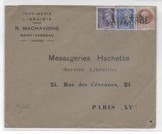 PETAIN + MERCURE - ANNULATION LINEAIRE De FORTUNE à AUXERRE (YONNE) - ENVELOPPE De ST FARGEAU => PARIS - Temporary Postmarks