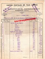 16- COGNAC - RARE FACTURE A. MARTINAUD -CARTES POSTALES BROMURES PATOIS- IMPRIMERIE CARTE POSTALE-  1933 - Drukkerij & Papieren