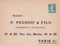 Enveloppe Semeuse Camée 25 C Bleu J8b Neuve Repiquage Poussif - Buste Ristampe (ante 1955)