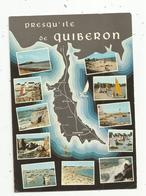 Cp, Carte Géographique, Presqu'ile De QUIBERON , Voyagée 1976 - Cartes Géographiques