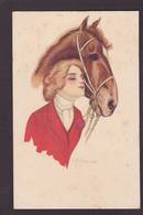 CPA Femme Avec Cheval Horse Women Illustrateur écrite - Paarden