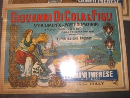 FOGLIO PUBBLICITARIO GIOVANNI DI COLA E FIGLI STABILIMENTO PASTE ALIMENTARI FORMATO 21X18 - Plaques En Carton