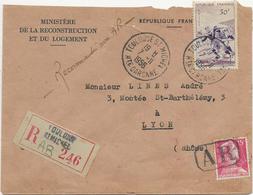 LETTRE RECOMMANDEE AFFRANCHIE N° 1011 + N° 1074 OBLITEREE CAD TOULOUSE ST MICHEL -HTE GARONNE 1956 - 1921-1960: Période Moderne