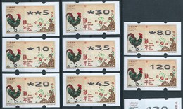 MACAU 2017 ZODIAC YEAR OF THE ROOSTER ATM LABELS NAGLER SET OF 8 - Distributeurs