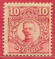 Suède N°59 10ö Rouge (filigrane Couronne, Dentelé 13) 1910-19 * - Ongebruikt
