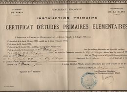 VP16.343 - CHÄLONS SUR MARNE 1932 - Certificat D'Etudes Primaires Elémentaires - Melle J.DENIS Née à VITRY LE FRANCOIS - Diplome Und Schulzeugnisse