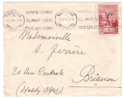 1948 - TIMBRE N° 311 VUE DU PALAIS SEUL SUR LETTRE Pour BRIANÇON OBL. MECA. OMEC MONTE CARLO IDEAL SPORTS MONACO - Lettres & Documents