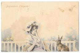 Cpa: ILLUSTRATEUR - WICHERA - Joyeuses Paques (Femme, Ombrelle, Lapin, Poussins) M.M. Vienne 1905 - Wichera