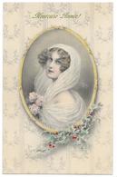 Cpa: ILLUSTRATEUR - WICHERA Heureuse Annèe (Femme En Médaillon, Voile, Roses, Houx) M.M. Vienne 1905 - Wichera