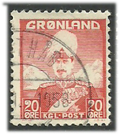 Greenland 1946 King Christian X, King Of Denmark, 20 øre Red;Mi 26,Cancelled(o) - Gebraucht