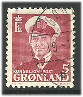 Greenland 1950 King Christian X, King Of Denmark, 5 øre Wine Red;Mi 29,Cancelled(o) - Gebraucht