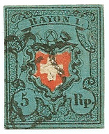 1850 5Rp. Rayon I Mit Schwarzer Rosette - 1843-1852 Timbres Cantonaux Et  Fédéraux