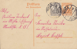 Deutsches Reich Uprated Postal Stationery Ganzsache Entier 7½ Pf. Germania Antwortkarte MIHLA Bz. Eisenach 1918 - Postkarten