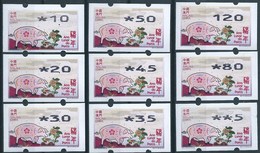 MACAU 2019 ZODIAC YEAR OF THE PIG ATM LABELS NAGLER SET OF 9, DARK BLACK PRINT - Distributors