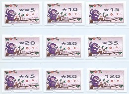 MACAU ATM LABELS, ZODIAC NEW YEAR OF THE MONKEY ISSUE COMPLETE SET OF 9 NAGLER 104 (NO 5PAT) - Automatenmarken