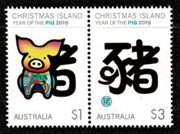 Christmas Island 2019 Year Of The Pig Joined Set Of 2 MNH - Christmas Island