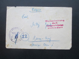 3. Reich Feldpost 2. WK 1945 Violetter Stempel L4 Weiterleitung Durch Kriegsverhältnisse Verhindert FP Stempel Mit Haken - Briefe U. Dokumente