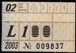 Monthly Bus Ticket, Portugal - Fevereiro 2003 / L1 - Transportes Colectivos Da Região De Lisboa - Europa