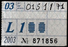 Monthly Bus Ticket, Portugal - Março 2003 / L1 - Transportes Colectivos Da Região De Lisboa - Europa